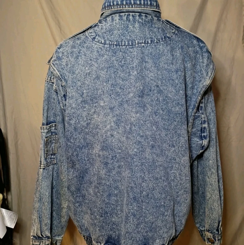 Acid Wash High Quality Denim Jacket Artisan Designed Bomber Style Men's Large - Picture 10 of 13